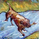 River Dog (Chocolate Lab), Acrylic on canvas- 6 in x 6 in- SOLD 