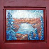 Donner Lake Fall Skies, 23.5 in w x 22.75 in, acrylic on recycled cabinet door, framed -SOLD