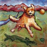 Jump! (Golden Retreiver), Acrylic on canvas- 6 in x 6 in – SOLD
