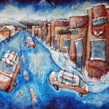 Truckee Winter, Acrylic and recycled papers on canvas- 30 in x 40 in – SOLD