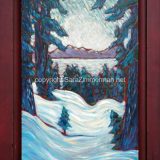 Winter Lake Side, 35 in x 23.75 in, acrylic on recycled cabinet door, framed – SOLD