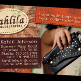 Amazing leather-worker, Kahlil Johnson of Kahlila, had a very plain card that did not show off the style of this very talented artist. I brought through the elements of leather and beauty of her designs into her new business cards.