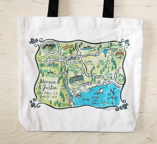 Tahoe map bag as a wedding favor