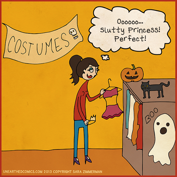 Halloween cartoon comic about slutty costumes