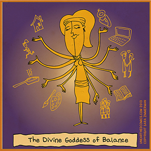 worl life balance cartoon about entrepreneur moms and working mothers and how they juggle it all