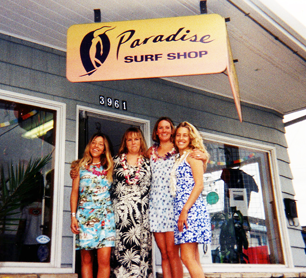 Paradise Surf Shop was owned by Sara Bray + 3 others and was the first women's surf shop in Northern California