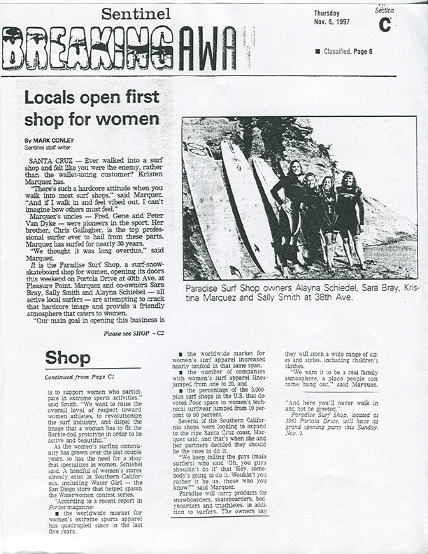 Paradise Surf Shop opening 1997 in Santa Cruz CA