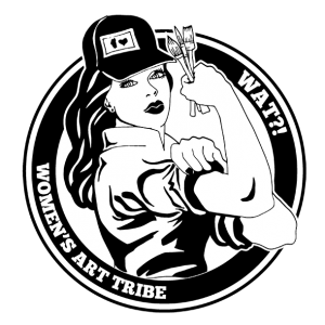 wat womens art tribe logo and rosie riveter art logo with long hair